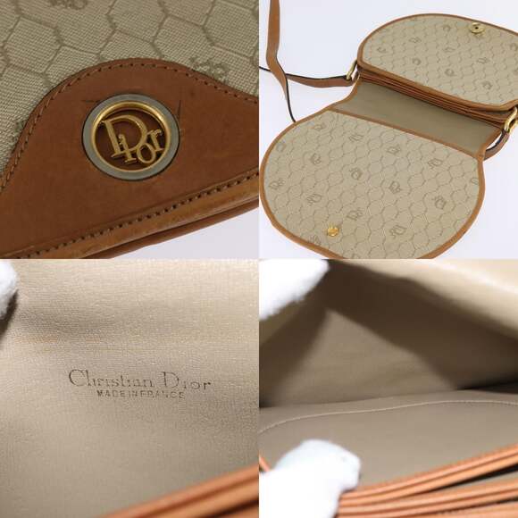 DIOR Honeycomb Canvas Shoulder Bag Pvc Beige Gold - Picture 11 of 12